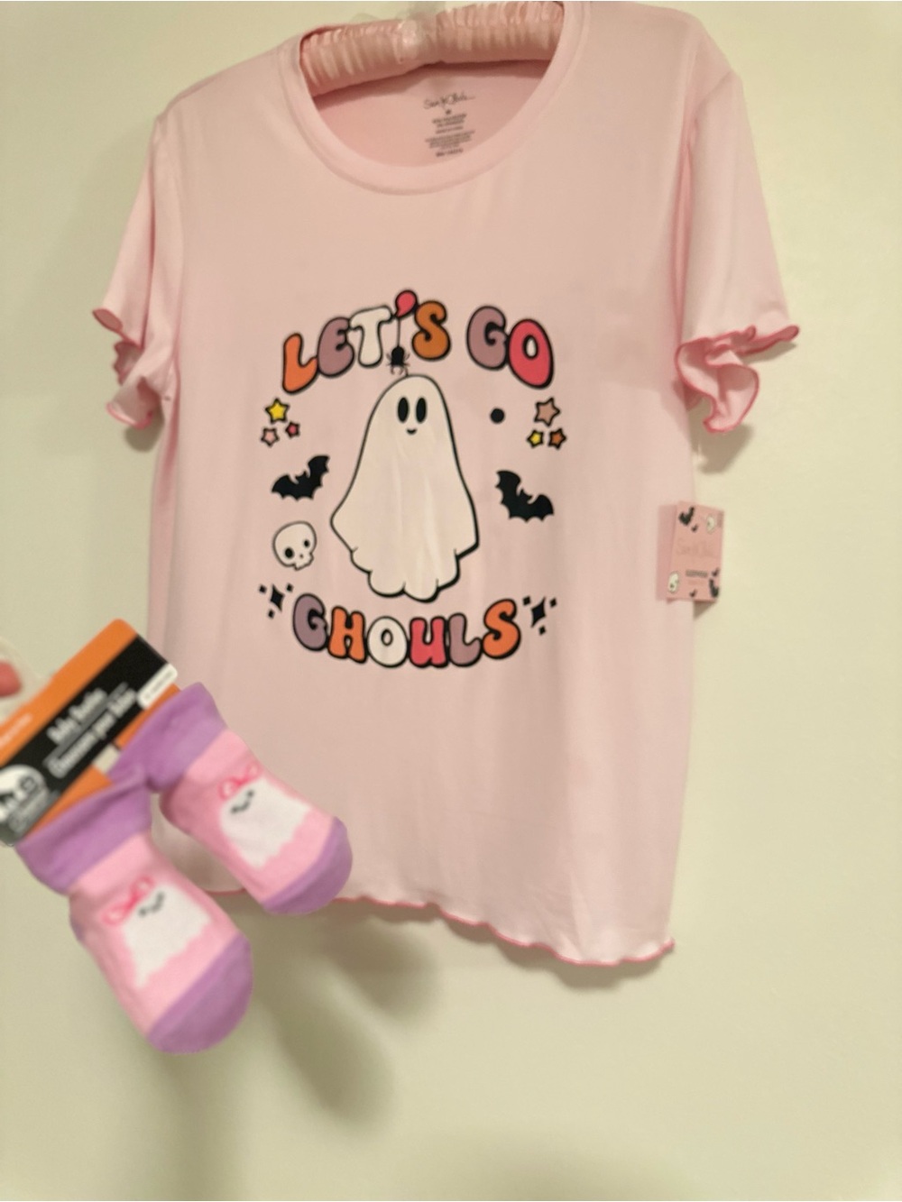 NWT Mommy & Me 👻 Ghost Pink Pajamas Let’s Go Ghouls + Grippy Baby Booties